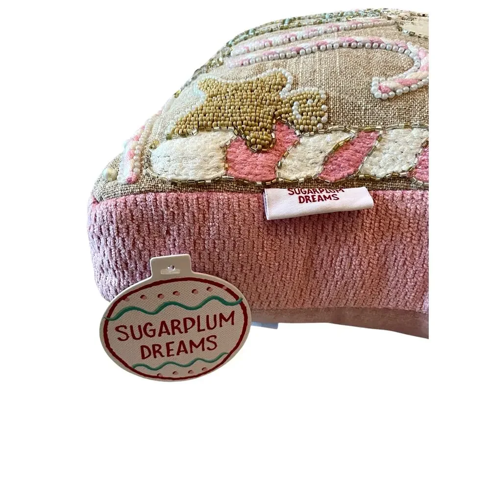 Sugarplum Dreams Christmas Gingerbread House Throw Pillow 17x15 Beaded NEW